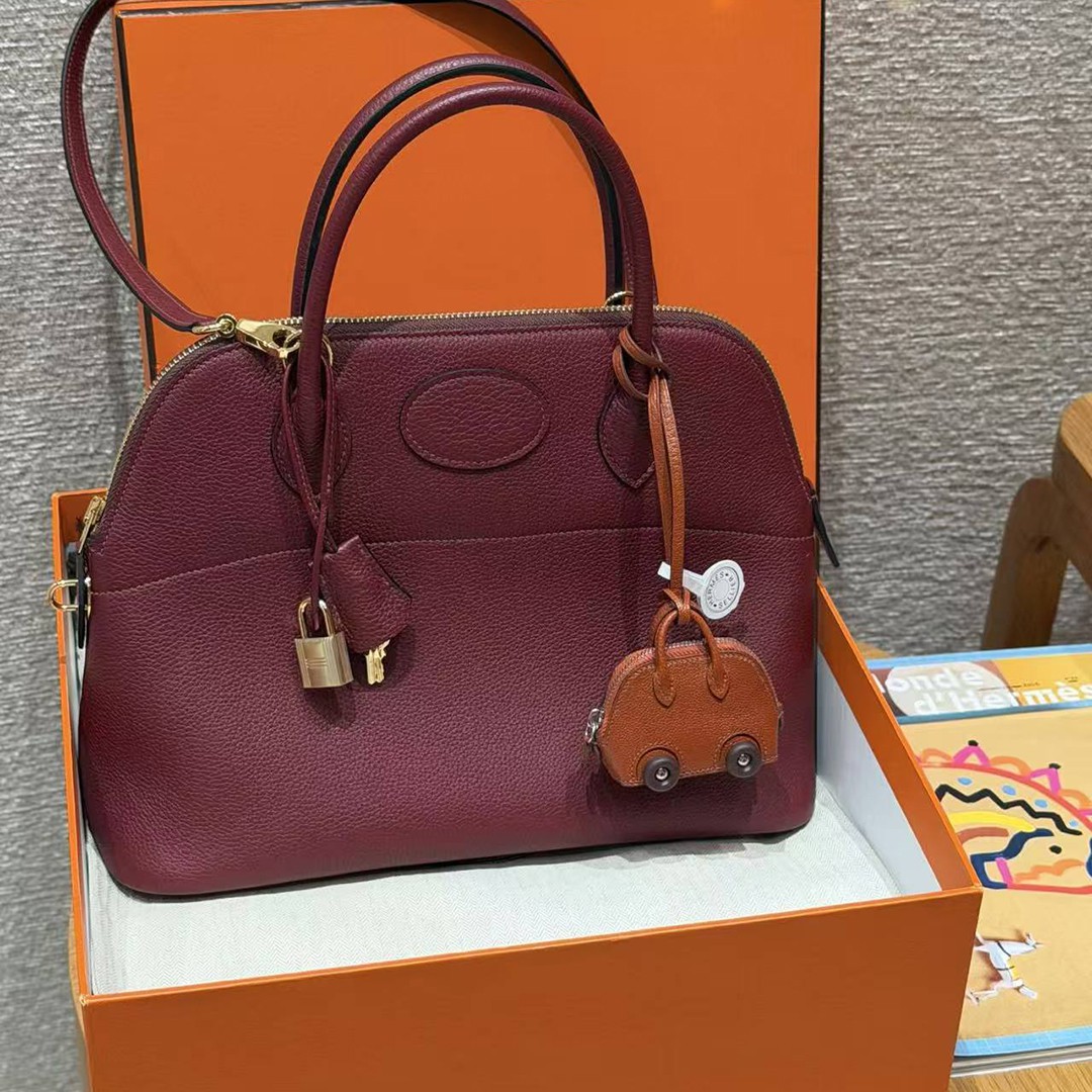 Hermes Bolide 31 Bag Handmade In Togo Calfskin Leather Gold Hardware 55 Rouge H - Image 14