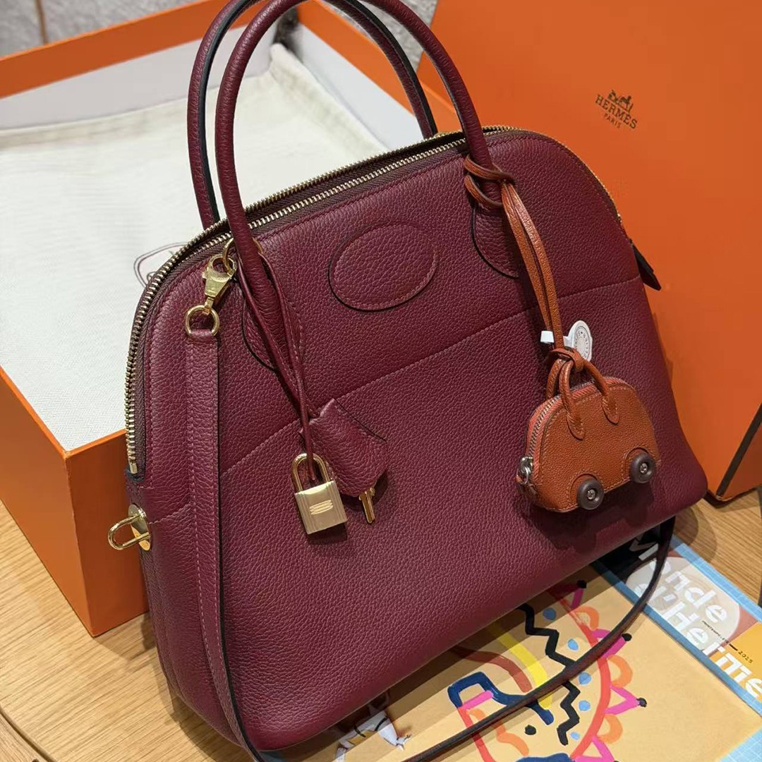 Hermes Bolide 31 Bag Handmade In Togo Calfskin Leather Gold Hardware 55 Rouge H - Image 13