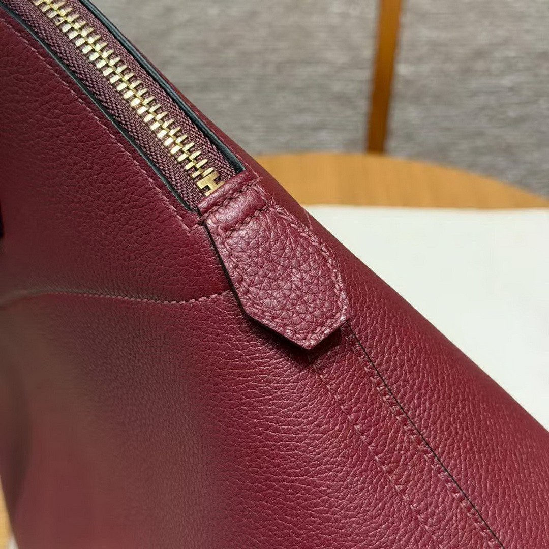 Hermes Bolide 31 Bag Handmade In Togo Calfskin Leather Gold Hardware 55 Rouge H - Image 11