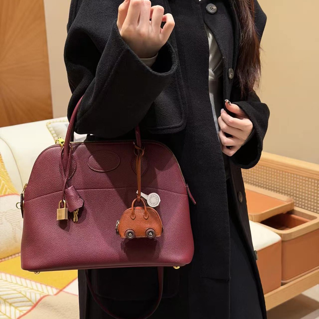 Hermes Bolide 31 Bag Handmade In Togo Calfskin Leather Gold Hardware 55 Rouge H - Image 5