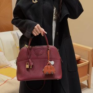 Hermes Bolide 31 Bag Handmade In Togo Calfskin Leather Gold Hardware 55 Rouge H - Image 4