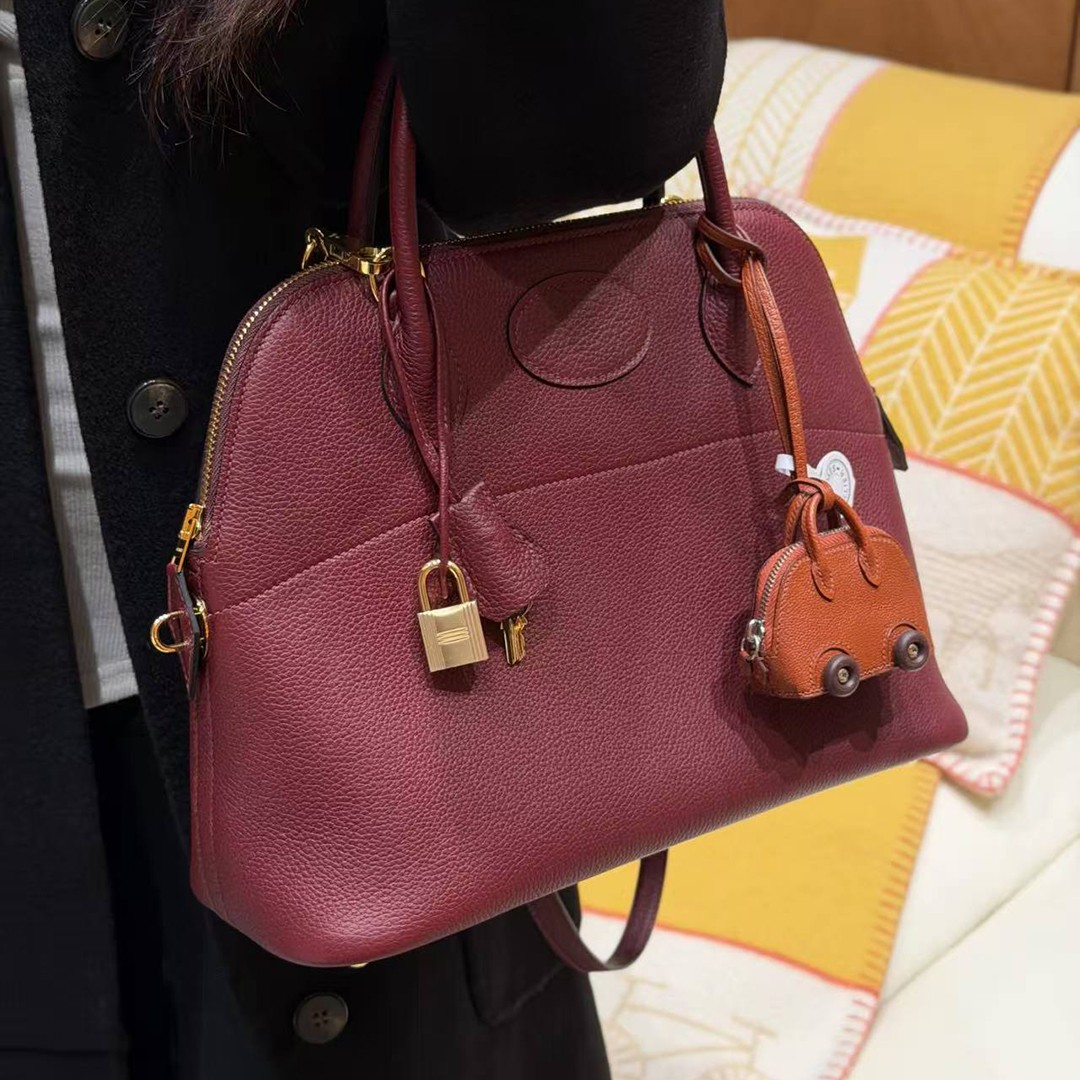 Hermes Bolide 31 Bag Handmade In Togo Calfskin Leather Gold Hardware 55 Rouge H - Image 3
