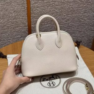 Hermes Bolide Mini 18 Bag Handmade In Chèvre Calfskin Leather Gold Hardware 10 Craie
