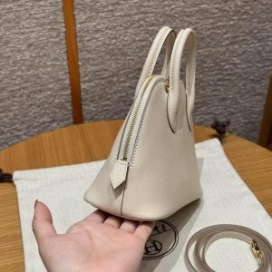 Hermes Bolide Mini 18 Bag Handmade In Chèvre Calfskin Leather Gold Hardware 10 Craie - Image 2