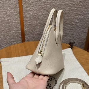 Hermes Bolide Mini 18 Bag Handmade In Chèvre Calfskin Leather Gold Hardware 10 Craie - Image 15