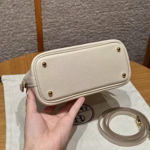 Hermes Bolide Mini 18 Bag Handmade In Chèvre Calfskin Leather Gold Hardware 10 Craie - Image 14