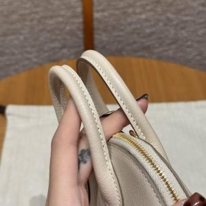 Hermes Bolide Mini 18 Bag Handmade In Chèvre Calfskin Leather Gold Hardware 10 Craie - Image 12