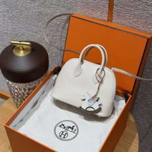 Hermes Bolide Mini 18 Bag Handmade In Chèvre Calfskin Leather Gold Hardware 10 Craie - Image 11