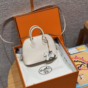 Hermes Bolide Mini 18 Bag Handmade In Chèvre Calfskin Leather Gold Hardware 10 Craie - Image 10