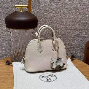 Hermes Bolide Mini 18 Bag Handmade In Chèvre Calfskin Leather Gold Hardware 10 Craie - Image 9