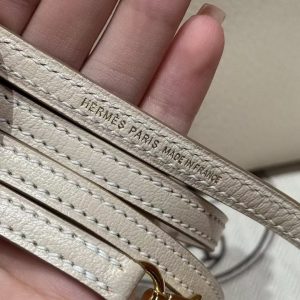 Hermes Bolide Mini 18 Bag Handmade In Chèvre Calfskin Leather Gold Hardware 10 Craie - Image 5