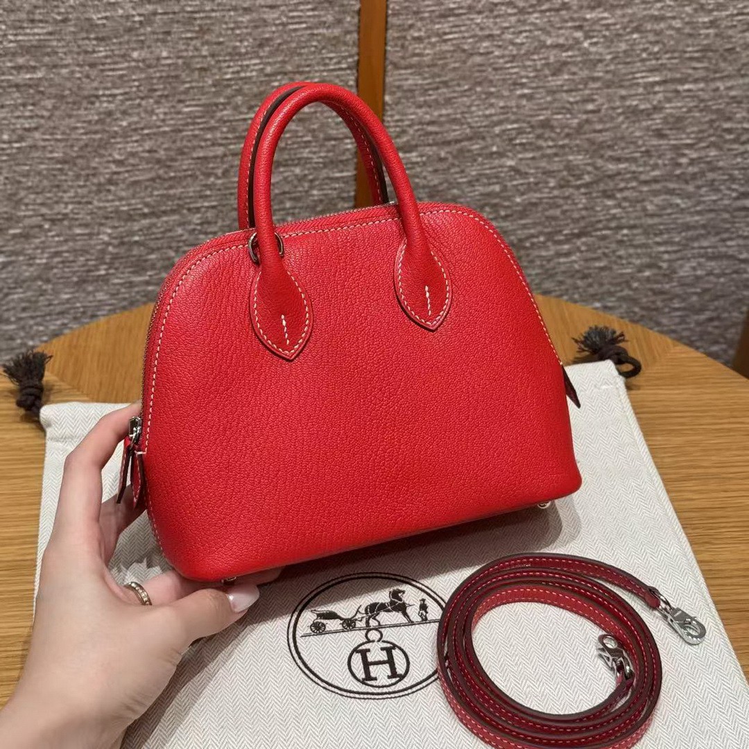 Hermes Bolide Mini 18 Bag Handmade In Chèvre Calfskin Leather Gold Hardware S3 Rouge Coeur 9R Lime