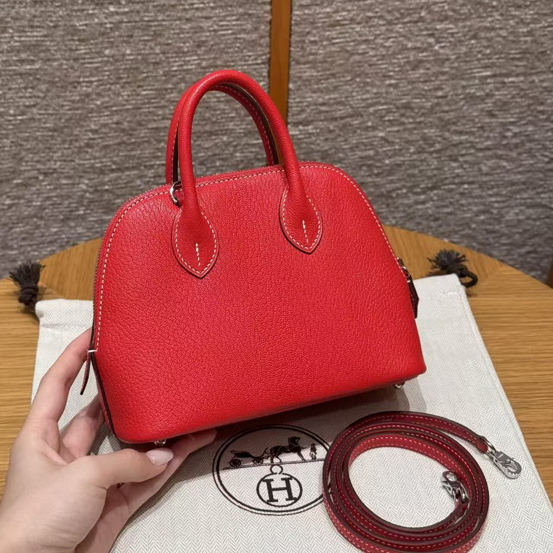 Hermes Bolide Mini 18 Bag Handmade In Chèvre Calfskin Leather Gold Hardware S3 Rouge Coeur 9R Lime - Image 2