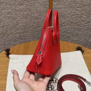 Hermes Bolide Mini 18 Bag Handmade In Chèvre Calfskin Leather Gold Hardware S3 Rouge Coeur 9R Lime - Image 13