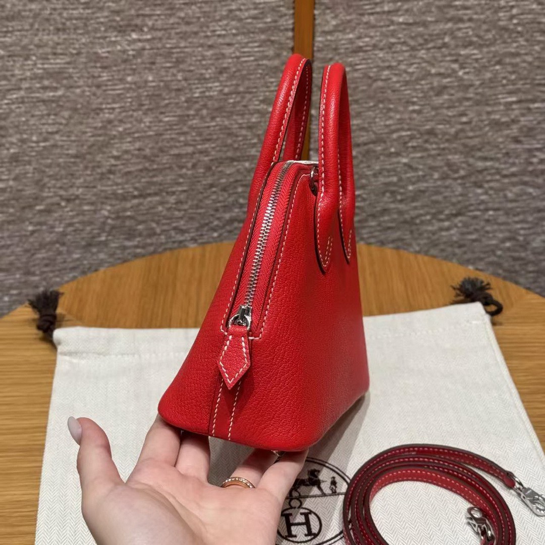 Hermes Bolide Mini 18 Bag Handmade In Chèvre Calfskin Leather Gold Hardware S3 Rouge Coeur 9R Lime - Image 13