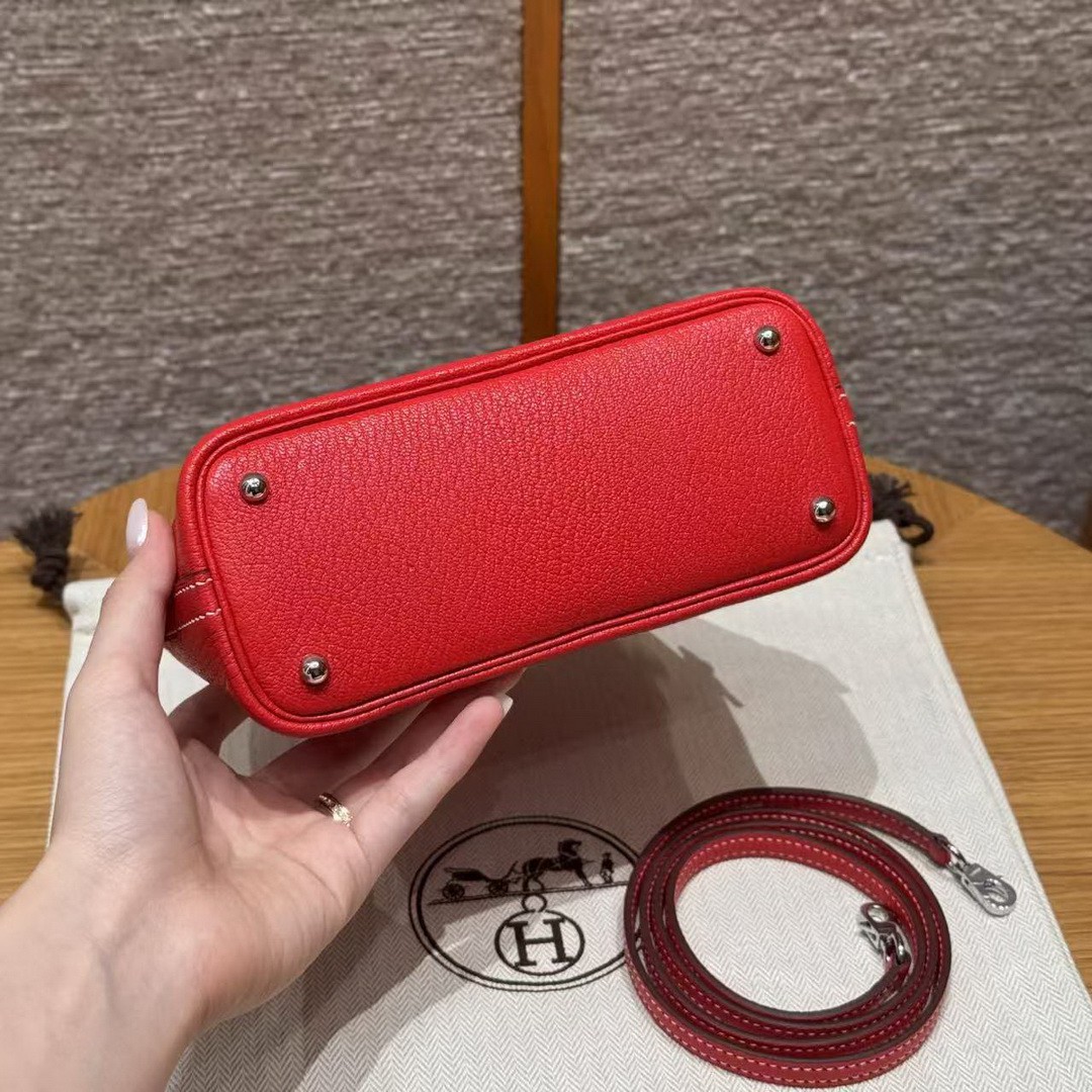 Hermes Bolide Mini 18 Bag Handmade In Chèvre Calfskin Leather Gold Hardware S3 Rouge Coeur 9R Lime - Image 12