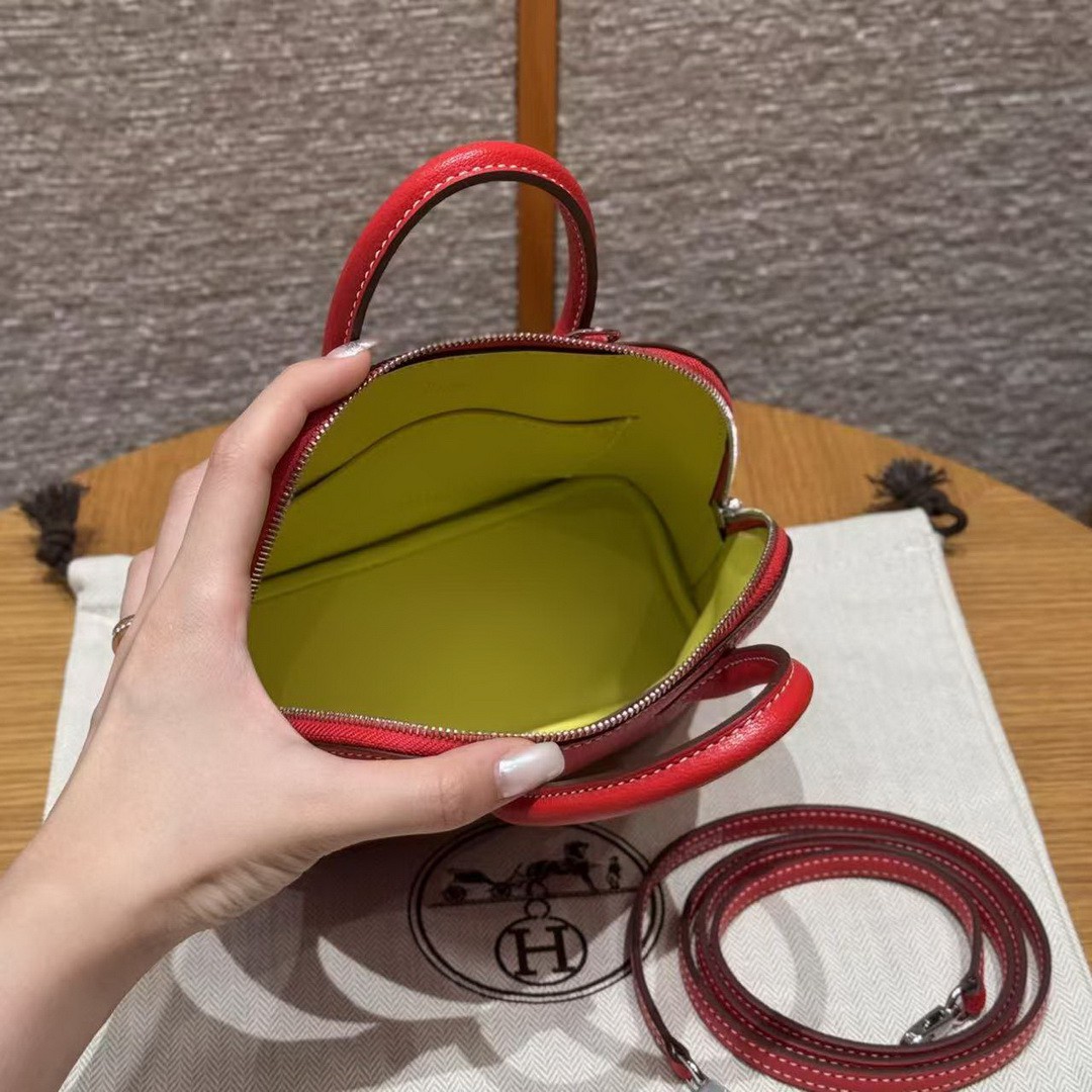 Hermes Bolide Mini 18 Bag Handmade In Chèvre Calfskin Leather Gold Hardware S3 Rouge Coeur 9R Lime - Image 11