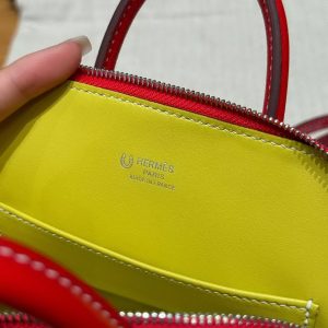 Hermes Bolide Mini 18 Bag Handmade In Chèvre Calfskin Leather Gold Hardware S3 Rouge Coeur 9R Lime - Image 9