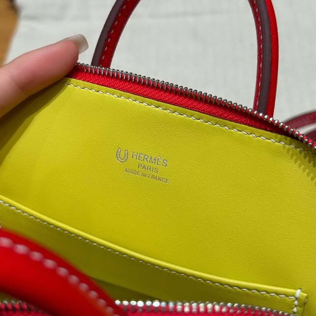 Hermes Bolide Mini 18 Bag Handmade In Chèvre Calfskin Leather Gold Hardware S3 Rouge Coeur 9R Lime - Image 9
