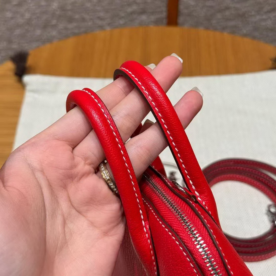 Hermes Bolide Mini 18 Bag Handmade In Chèvre Calfskin Leather Gold Hardware S3 Rouge Coeur 9R Lime - Image 8