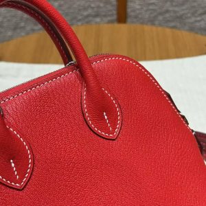 Hermes Bolide Mini 18 Bag Handmade In Chèvre Calfskin Leather Gold Hardware S3 Rouge Coeur 9R Lime - Image 7