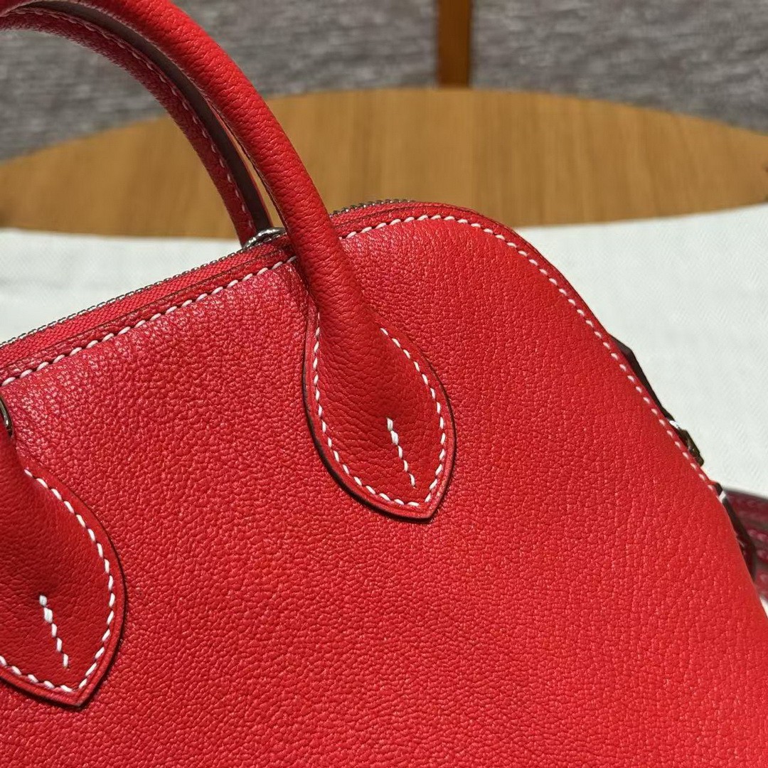 Hermes Bolide Mini 18 Bag Handmade In Chèvre Calfskin Leather Gold Hardware S3 Rouge Coeur 9R Lime - Image 7