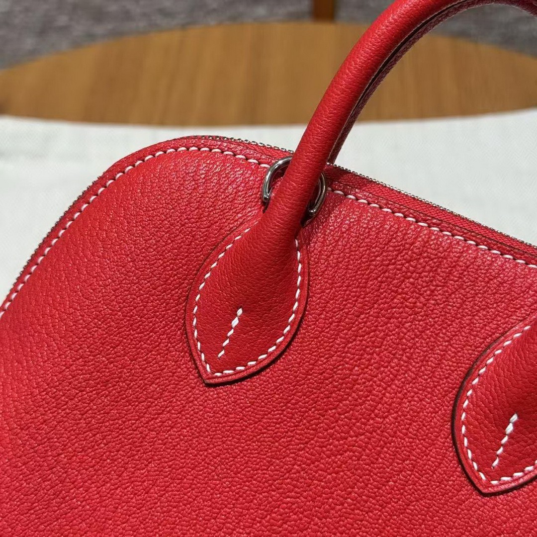 Hermes Bolide Mini 18 Bag Handmade In Chèvre Calfskin Leather Gold Hardware S3 Rouge Coeur 9R Lime - Image 6