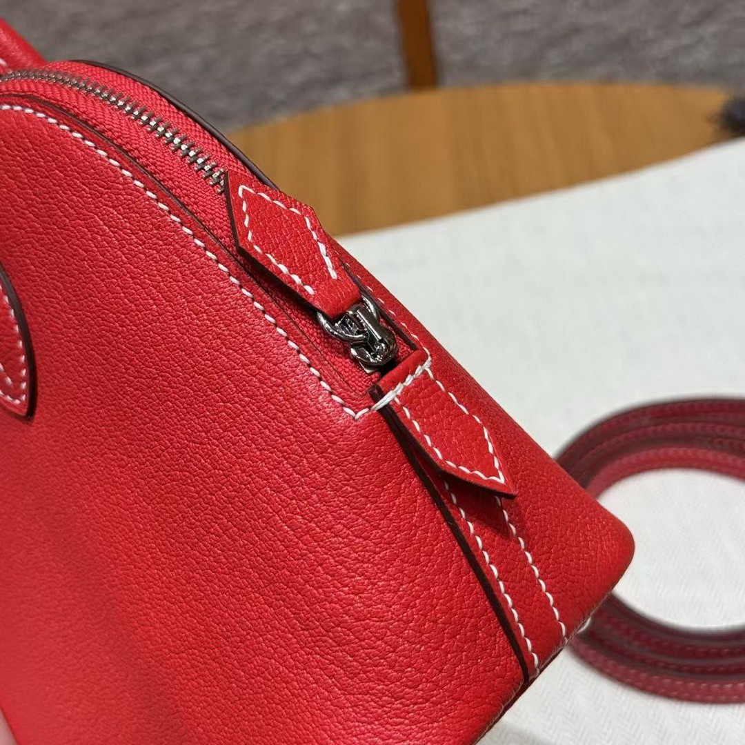 Hermes Bolide Mini 18 Bag Handmade In Chèvre Calfskin Leather Gold Hardware S3 Rouge Coeur 9R Lime - Image 4