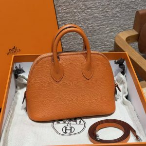 Hermes Bolide Mini 18 Bag Handmade In Chèvre Calfskin Leather Silver Hardware 93 Orange