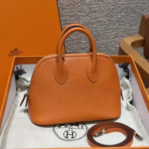 Hermes Bolide Mini 18 Bag Handmade In Chèvre Calfskin Leather Silver Hardware 93 Orange - Image 2