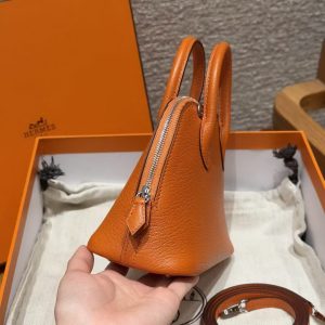 Hermes Bolide Mini 18 Bag Handmade In Chèvre Calfskin Leather Silver Hardware 93 Orange - Image 17