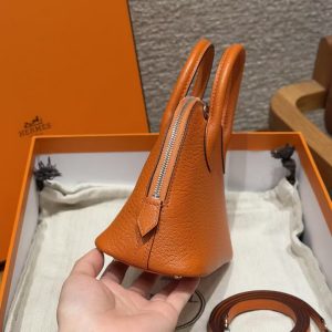 Hermes Bolide Mini 18 Bag Handmade In Chèvre Calfskin Leather Silver Hardware 93 Orange - Image 16