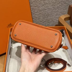 Hermes Bolide Mini 18 Bag Handmade In Chèvre Calfskin Leather Silver Hardware 93 Orange - Image 15