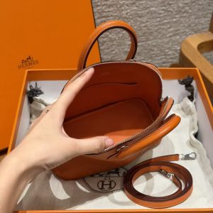 Hermes Bolide Mini 18 Bag Handmade In Chèvre Calfskin Leather Silver Hardware 93 Orange - Image 14