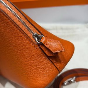 Hermes Bolide Mini 18 Bag Handmade In Chèvre Calfskin Leather Silver Hardware 93 Orange - Image 12
