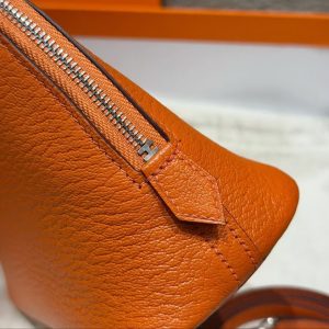 Hermes Bolide Mini 18 Bag Handmade In Chèvre Calfskin Leather Silver Hardware 93 Orange - Image 11