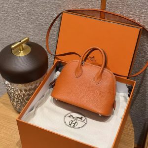 Hermes Bolide Mini 18 Bag Handmade In Chèvre Calfskin Leather Silver Hardware 93 Orange - Image 10