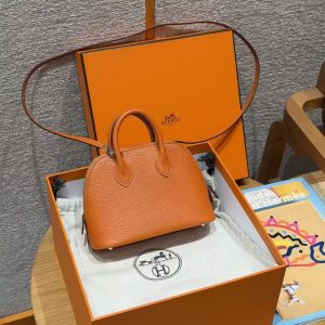 Hermes Bolide Mini 18 Bag Handmade In Chèvre Calfskin Leather Silver Hardware 93 Orange - Image 9