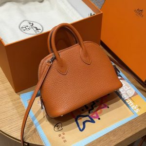 Hermes Bolide Mini 18 Bag Handmade In Chèvre Calfskin Leather Silver Hardware 93 Orange - Image 8