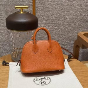 Hermes Bolide Mini 18 Bag Handmade In Chèvre Calfskin Leather Silver Hardware 93 Orange - Image 7