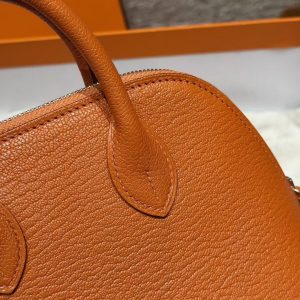 Hermes Bolide Mini 18 Bag Handmade In Chèvre Calfskin Leather Silver Hardware 93 Orange - Image 4