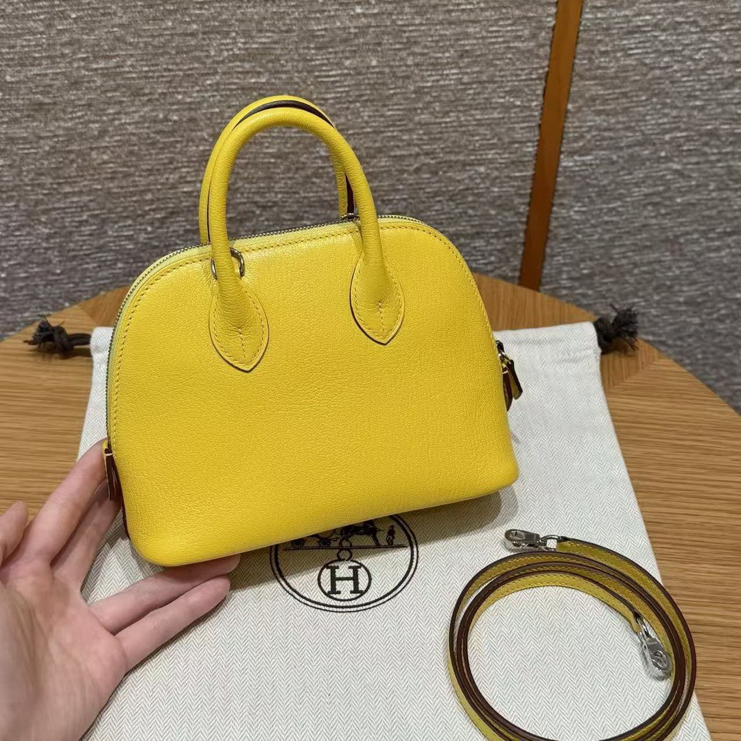 Hermes Bolide Mini 18 Bag Handmade In Chèvre Calfskin Leather Silver Hardware 9O Jaune Naples