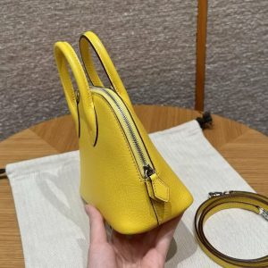 Hermes Bolide Mini 18 Bag Handmade In Chèvre Calfskin Leather Silver Hardware 9O Jaune Naples - Image 16
