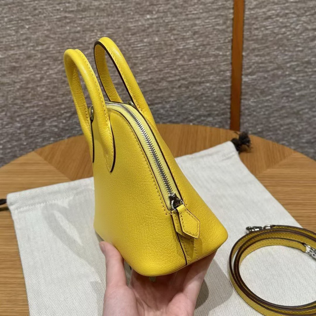 Hermes Bolide Mini 18 Bag Handmade In Chèvre Calfskin Leather Silver Hardware 9O Jaune Naples - Image 16