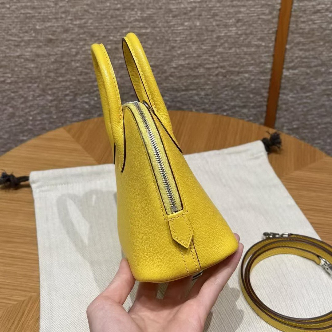 Hermes Bolide Mini 18 Bag Handmade In Chèvre Calfskin Leather Silver Hardware 9O Jaune Naples - Image 15