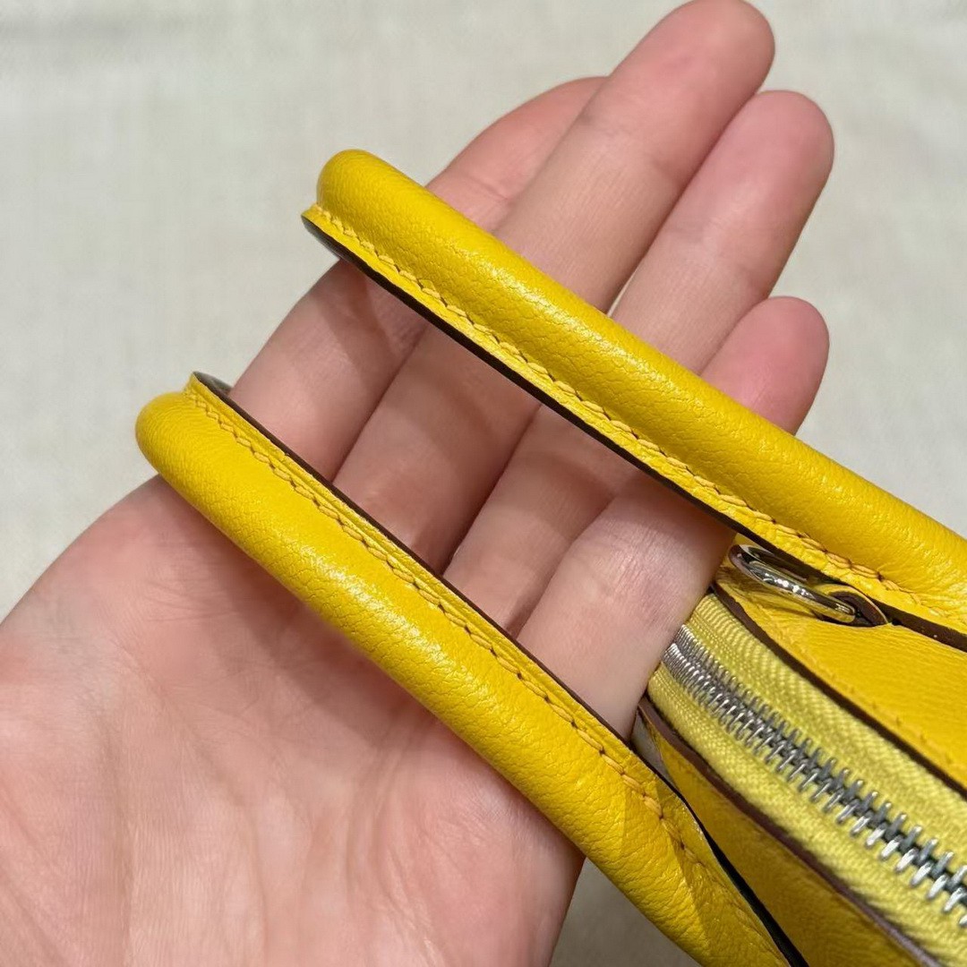 Hermes Bolide Mini 18 Bag Handmade In Chèvre Calfskin Leather Silver Hardware 9O Jaune Naples - Image 13