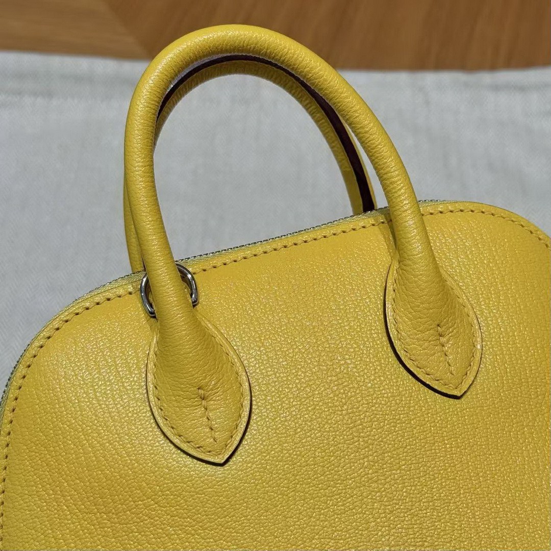 Hermes Bolide Mini 18 Bag Handmade In Chèvre Calfskin Leather Silver Hardware 9O Jaune Naples - Image 12