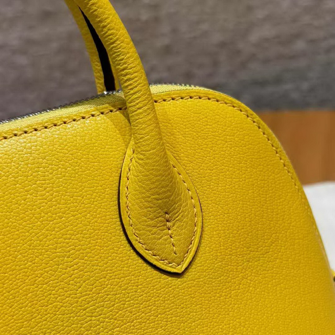 Hermes Bolide Mini 18 Bag Handmade In Chèvre Calfskin Leather Silver Hardware 9O Jaune Naples - Image 10