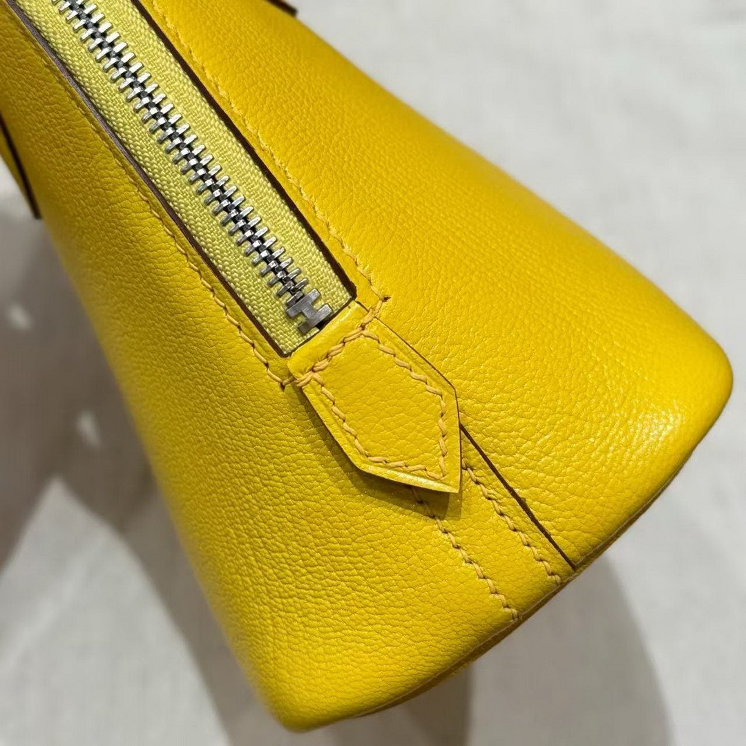 Hermes Bolide Mini 18 Bag Handmade In Chèvre Calfskin Leather Silver Hardware 9O Jaune Naples - Image 9