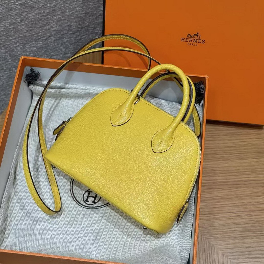 Hermes Bolide Mini 18 Bag Handmade In Chèvre Calfskin Leather Silver Hardware 9O Jaune Naples - Image 3